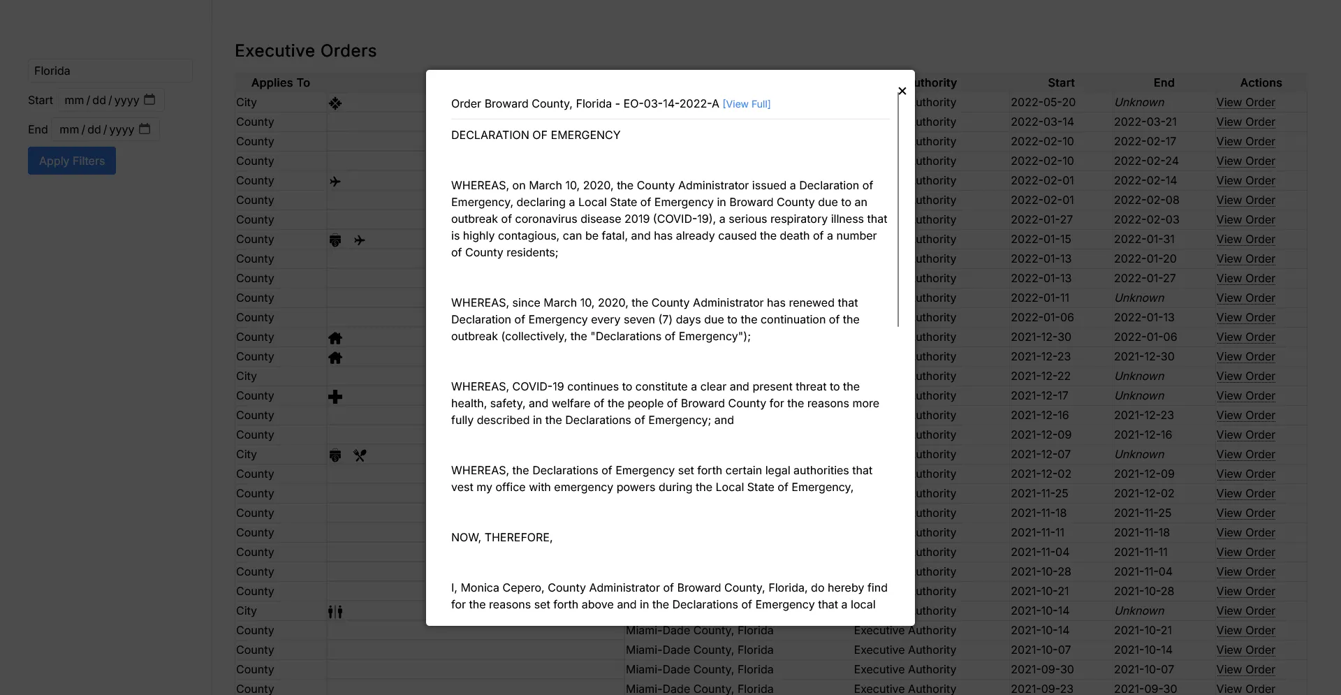 Executive Order Search Interface
